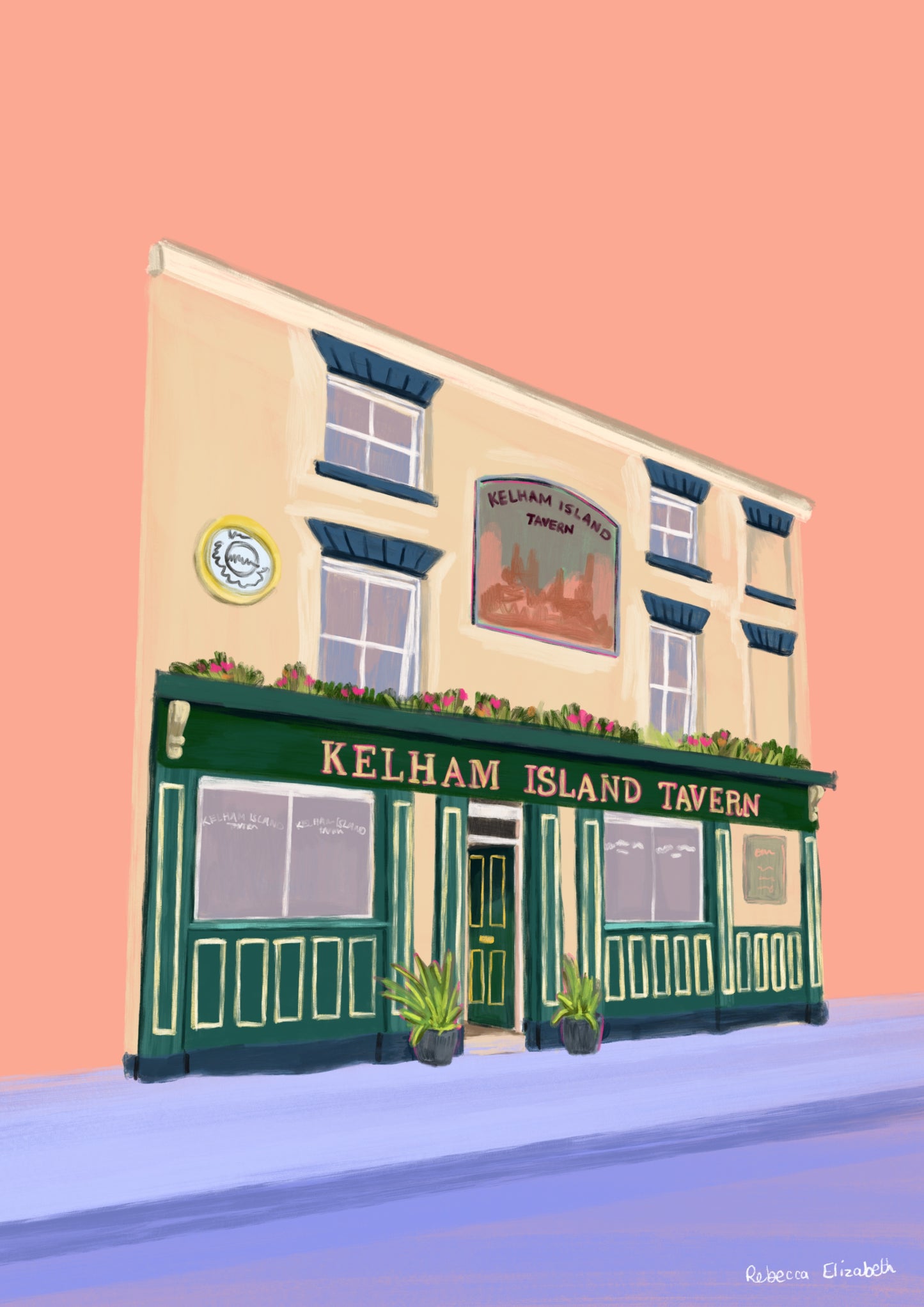 The Kelham Island Series - Kelham Island Tavern illustration on orange and purple background