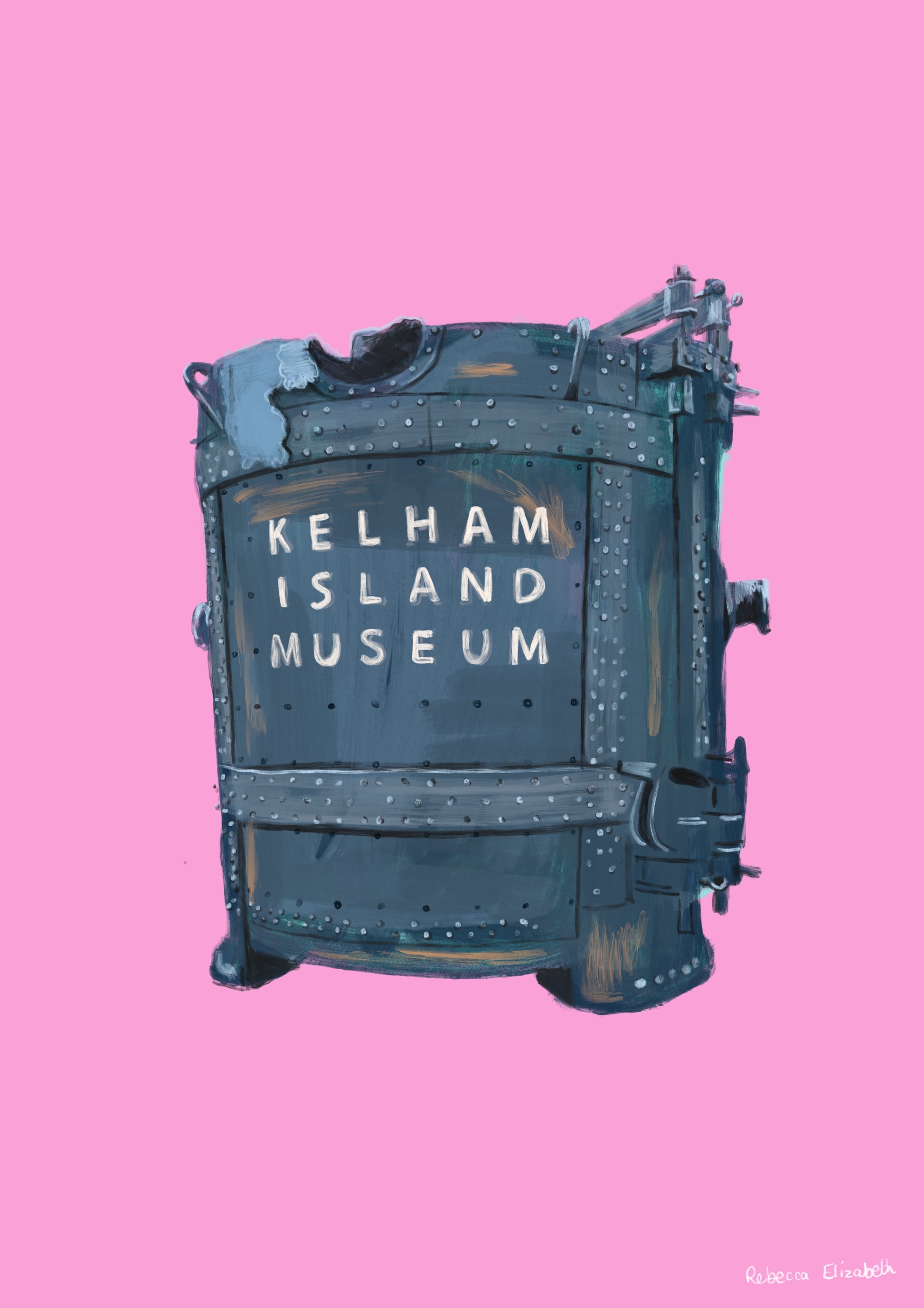 The Kelham Island Series - Kelham Island Museum illustration on a pink background